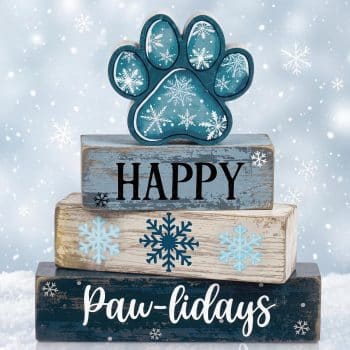  Amyhill 4 Pcs Winter Dog Paw Tiered Tray Wooden Table Sign Decor