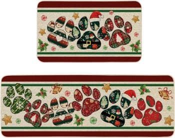 Dog Paw with Santa Belt Christmas Kitchen Rugs Set
