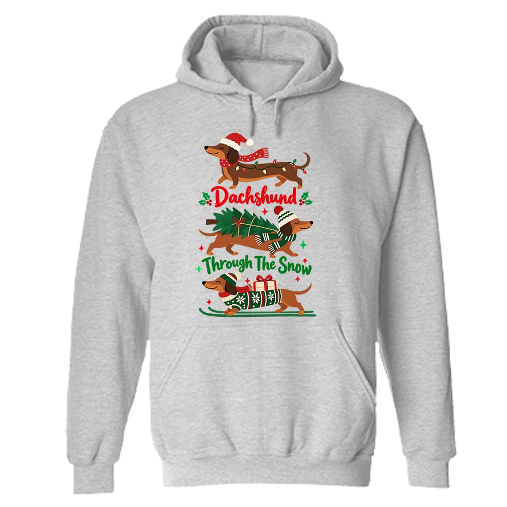 Dachshund Through The Snow II Hoodie Heather Grey