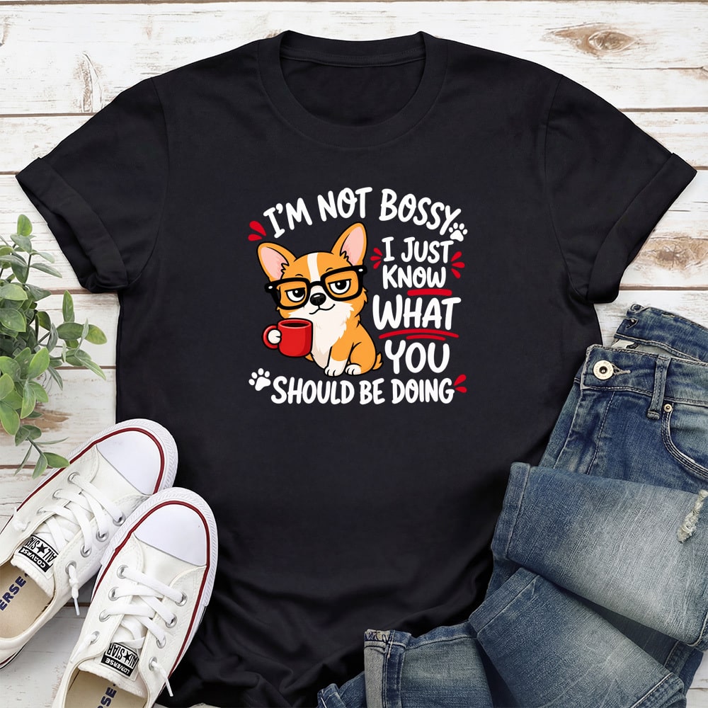 Corgi I’m Not Bossy Standard Tee Black