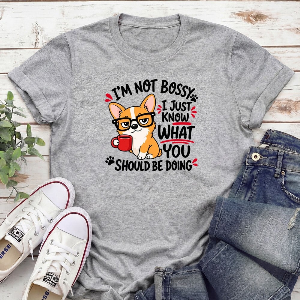 Corgi I’m Not Bossy Standard Tee Heather Grey