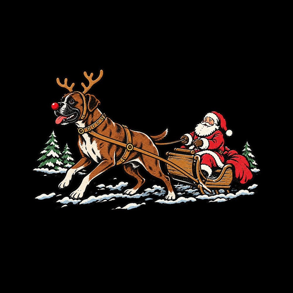 Boxer Pulling Santa Standard Tee Black - Image 2