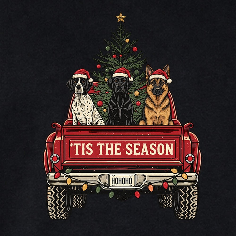 Tis The Season Dog Truck Standard Tee Black - Image 3