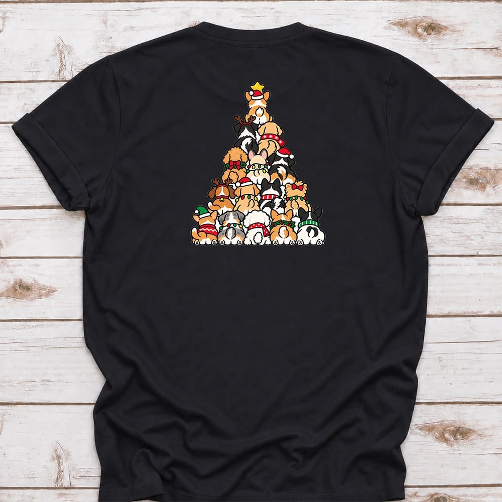 Puppy Pile Christmas Tree Standard Tee Black