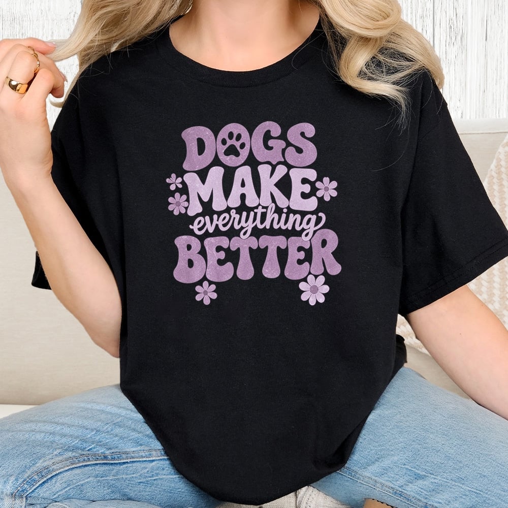 Comfort Colors Dogs Make Everything Better Vintage Washed Tee - Black