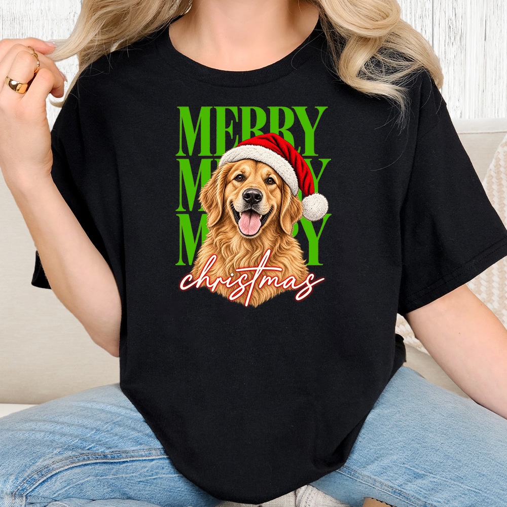 Comfort Colors Merry Merry Merry Christmas Golden Vintage Washed Tee - Black