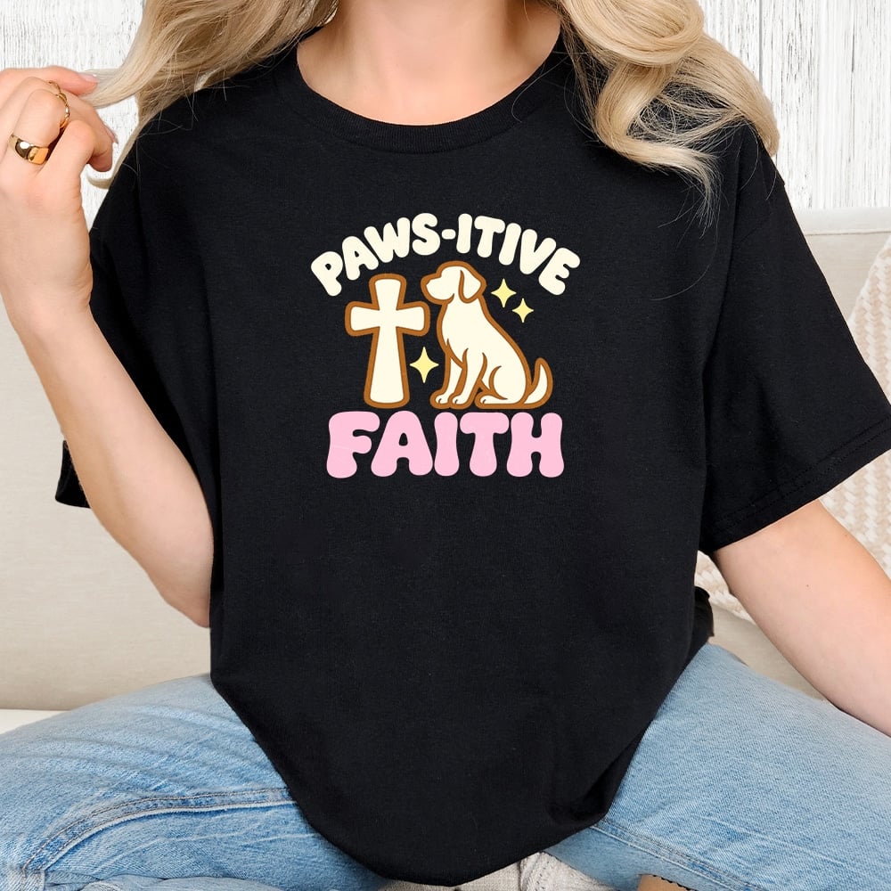 Comfort Colors Paws-itive Faith Dog Vintage Washed Tee - Black
