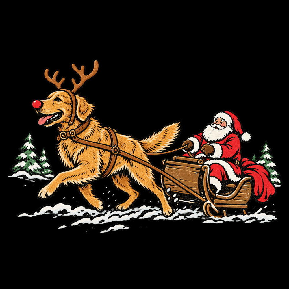 Golden Pulling Santa Standard Tee Black - Image 2