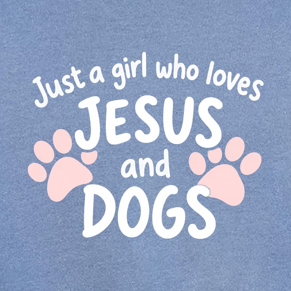 Comfort Colors Just A Girl Who Loves Jesus And Dogs Premium Sweatshirt - Blue Jean - Image 2