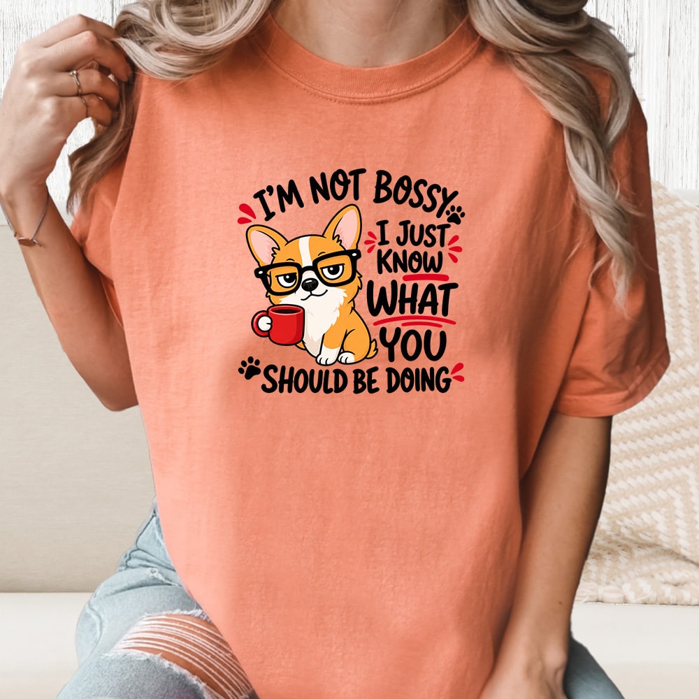 Comfort Colors Corgi I’m Not Bossy Vintage Washed Tee - Terracota