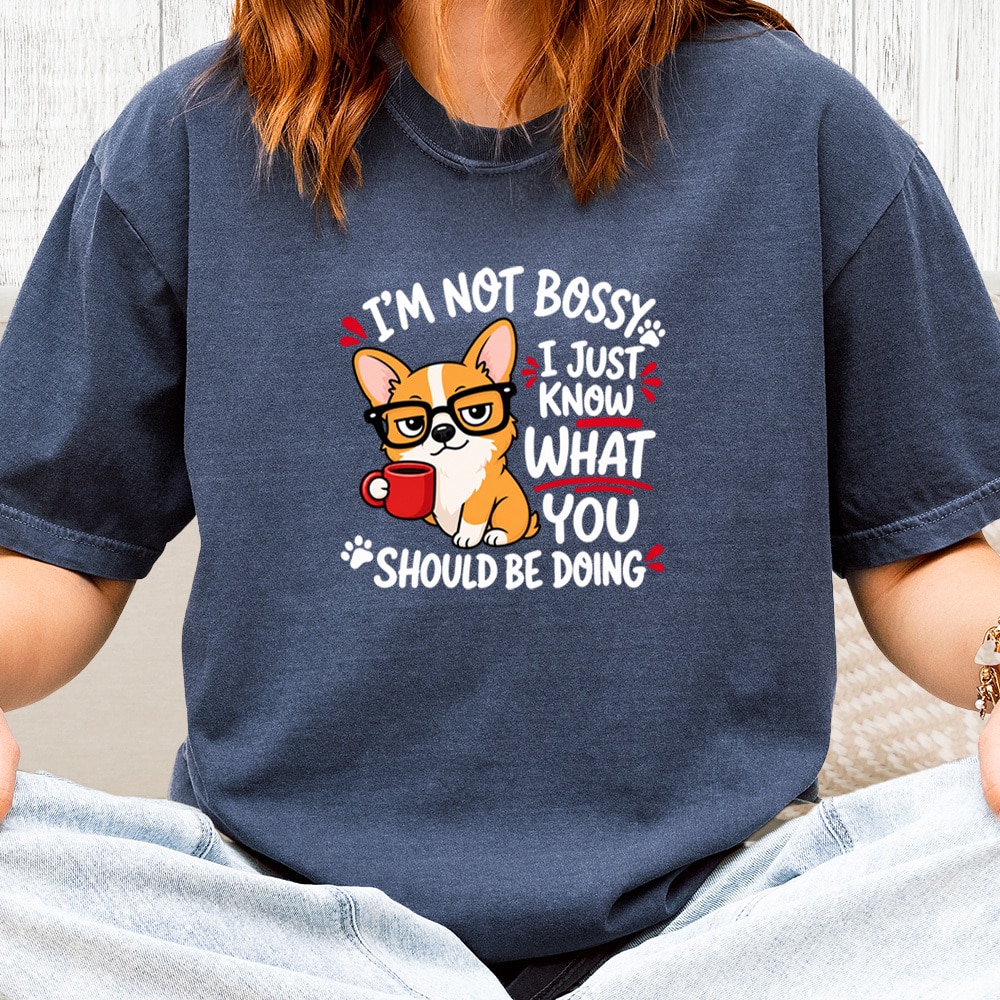 Comfort Colors Corgi I’m Not Bossy Vintage Washed Tee - Denim