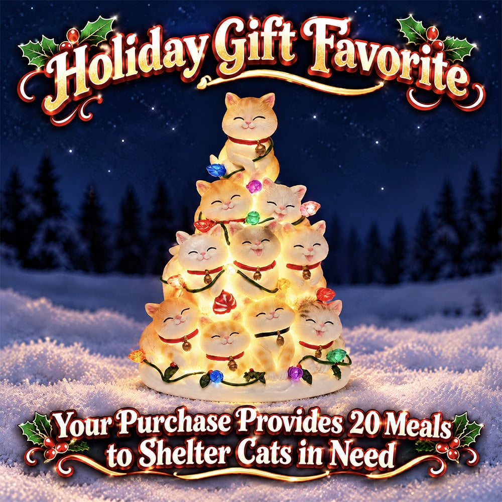 Kitty Christmas Tree with Lights – Hand Crafted Resin Tree , Lighted Holiday Decor - Image 7