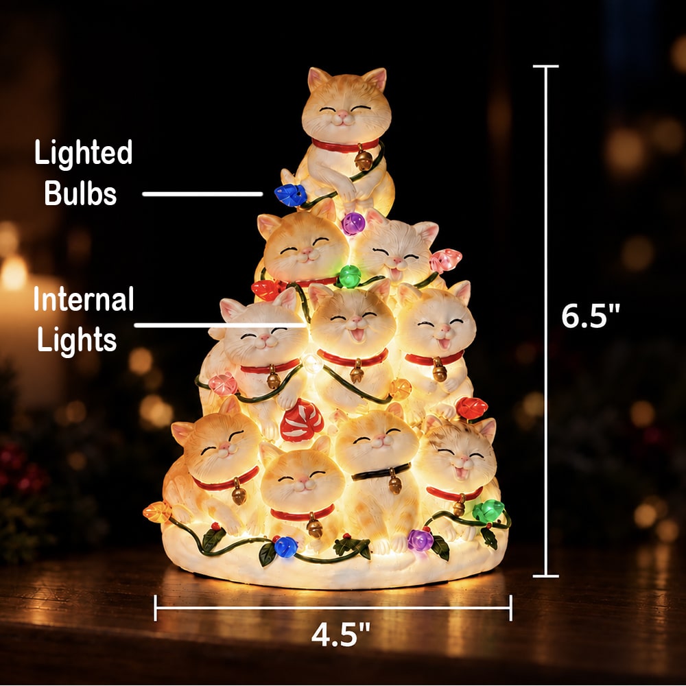 Kitty Christmas Tree with Lights – Hand Crafted Resin Tree , Lighted Holiday Decor - Image 9