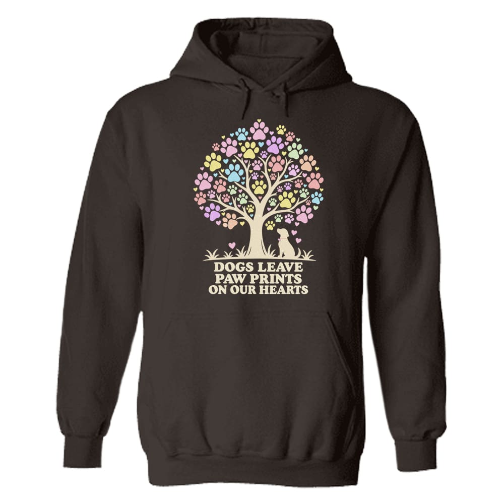 Dogs Leave Paw Prints On Our Hearts Tree Hoodie Brown