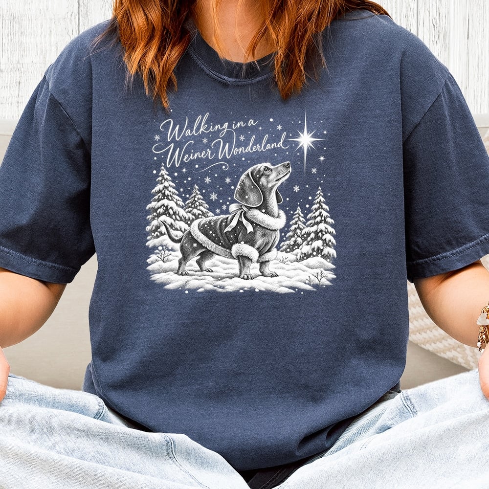 Comfort Colors Walking In A Weiner Wonderland Vintage Washed Tee - Denim