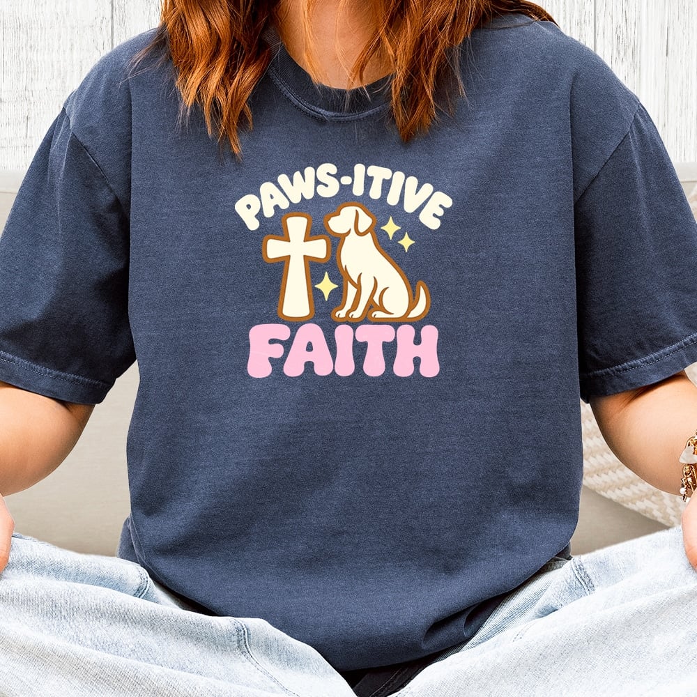 Comfort Colors Paws-itive Faith Dog Vintage Washed Tee - Denim