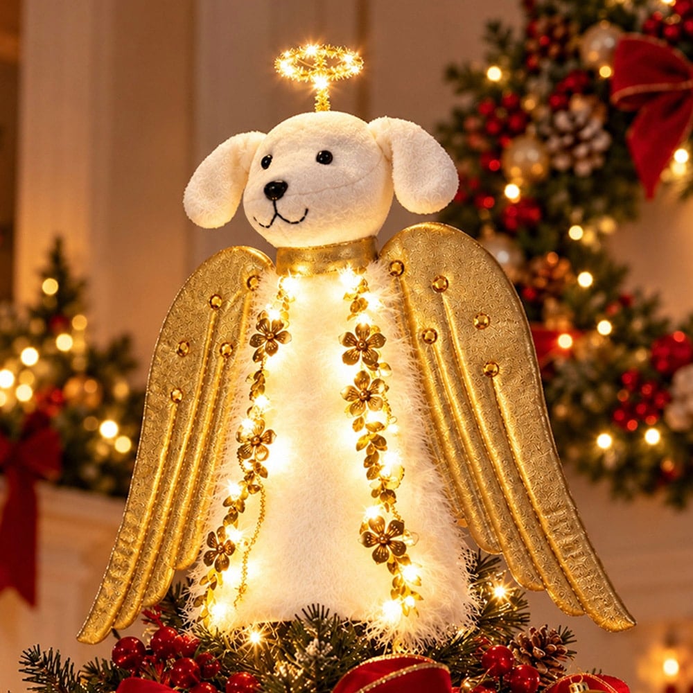 A ‘Christmas Miracle Angel’ Tree Topper, Holiday Decoration- Golden Wings with Lighted Garland & Halo ‘Christmas Miracle Angel’ - Image 3