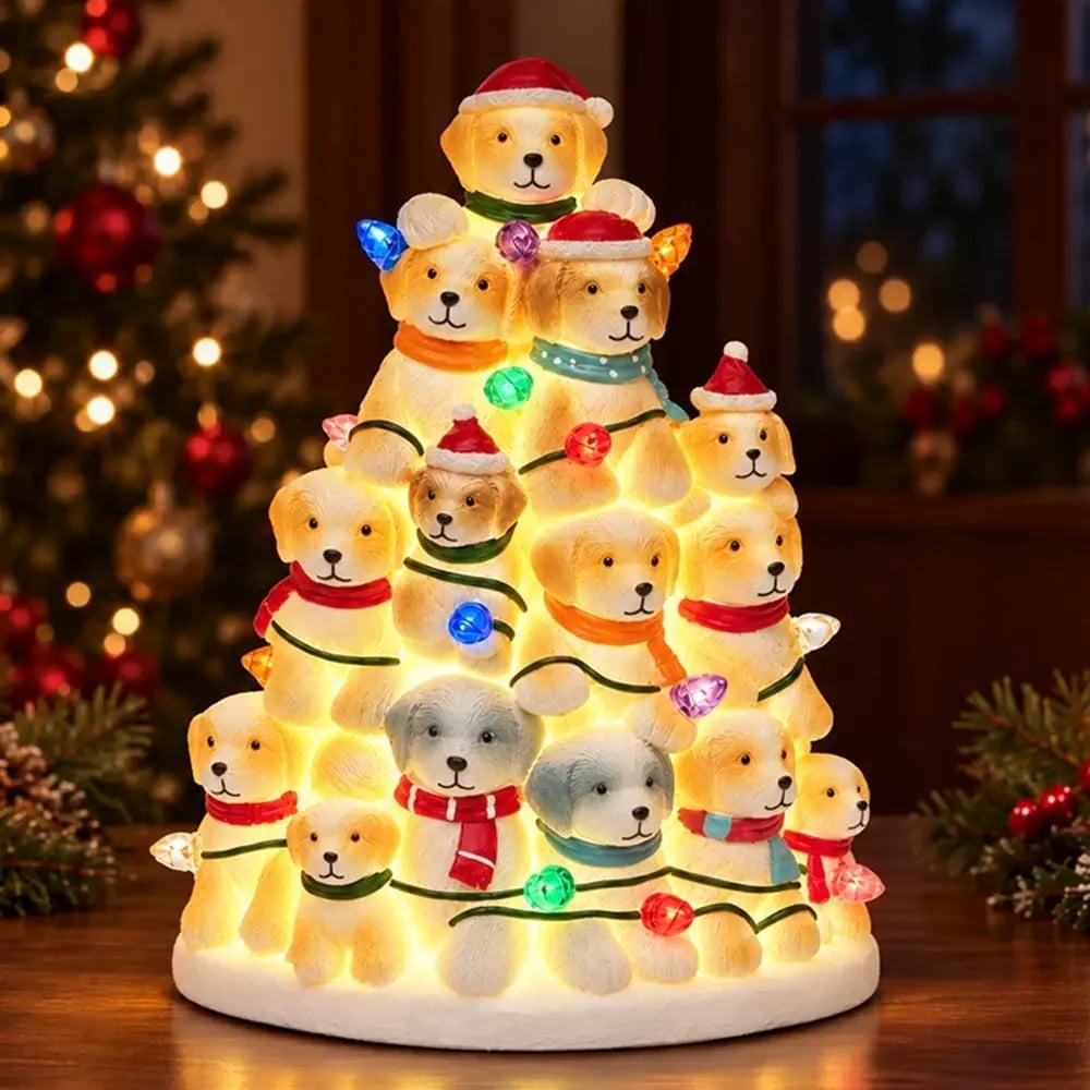 Crazy Dog Lady Deal! Puppy Christmas Tree with Lights, Wiggle Butts Towel and Holiday Squares Tote - Image 2