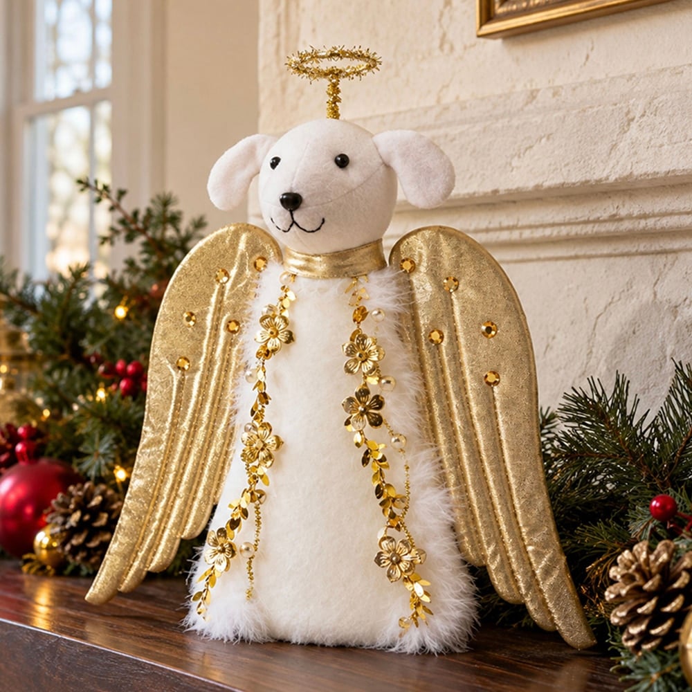 A ‘Christmas Miracle Angel’ Tree Topper, Holiday Decoration- Golden Wings with Lighted Garland & Halo ‘Christmas Miracle Angel’ - Image 5
