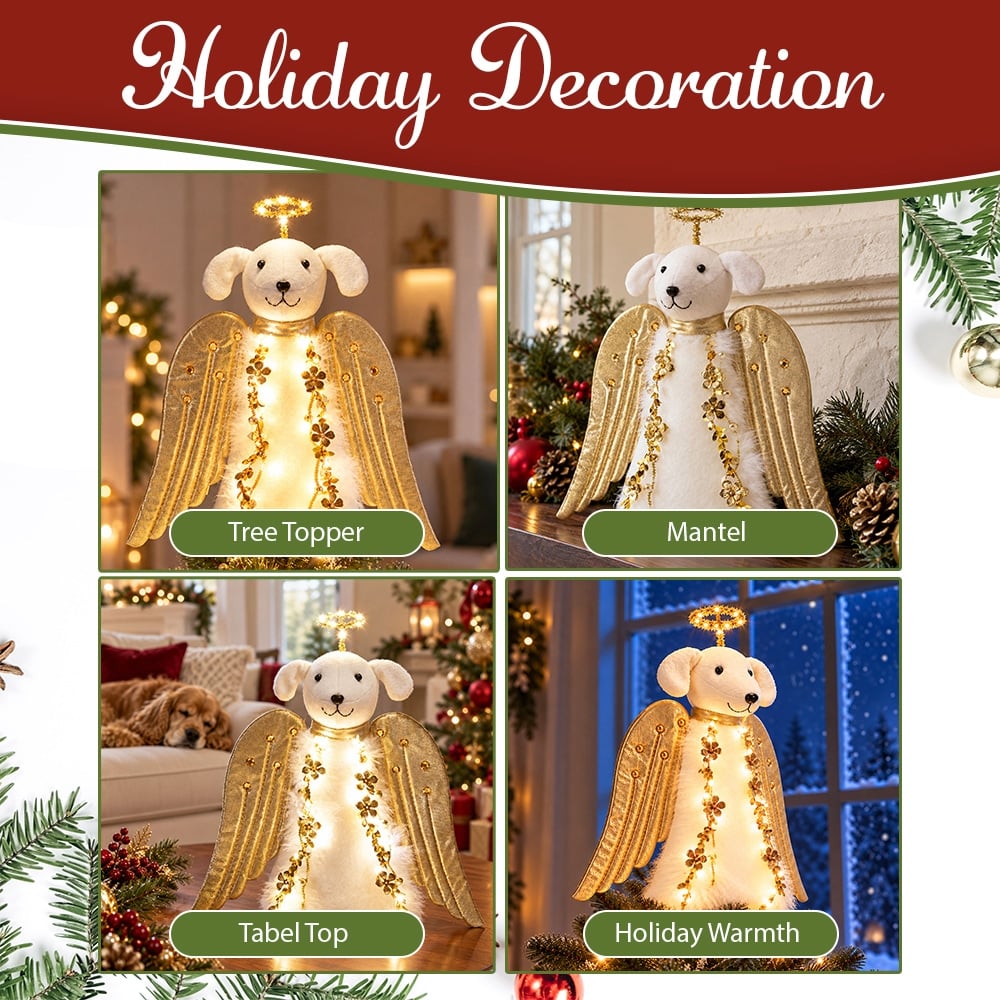 A ‘Christmas Miracle Angel’ Tree Topper, Holiday Decoration- Golden Wings with Lighted Garland & Halo ‘Christmas Miracle Angel’ - Image 7