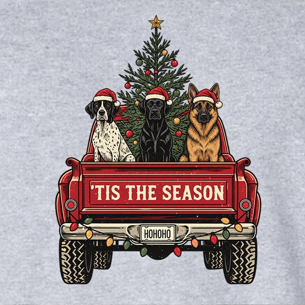 Tis The Season Dog Truck Standard Tee Heather Grey - Image 4