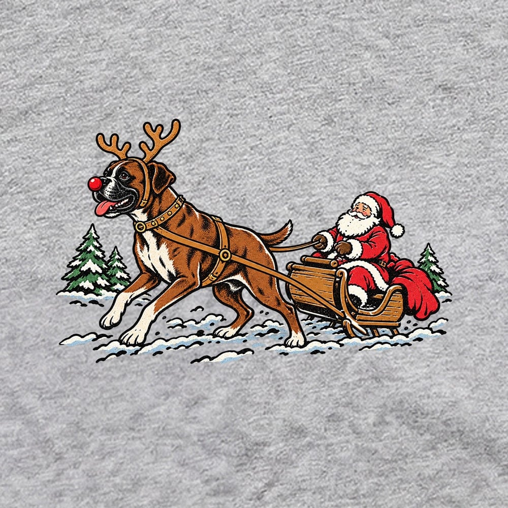Boxer Pulling Santa Hoodie Heather Grey - Image 2