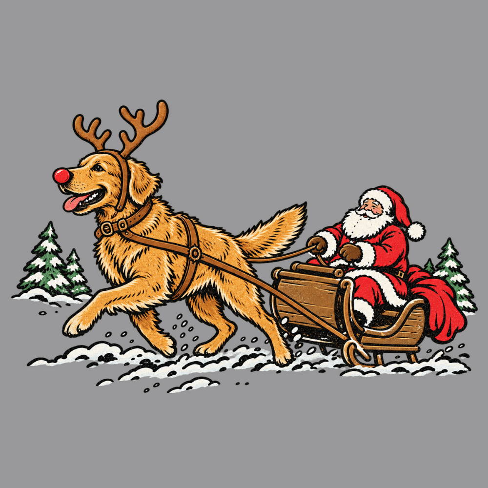 Golden Pulling Santa Standard Tee Heather Grey - Image 2
