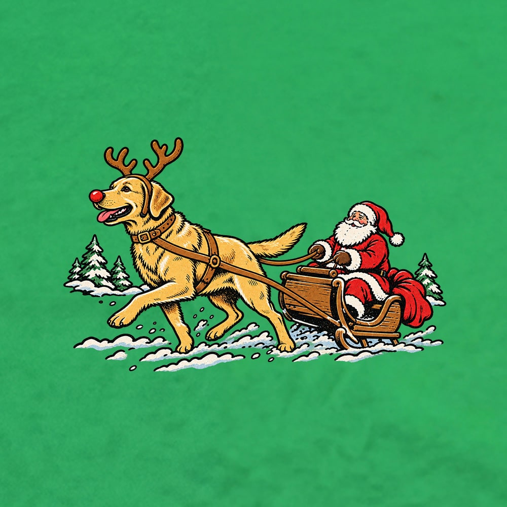 Lab Pulling Santa Standard Tee Green - Image 2