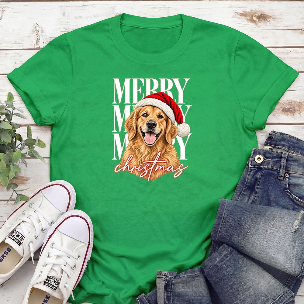 Merry Merry Merry Christmas Golden Standard Tee Green