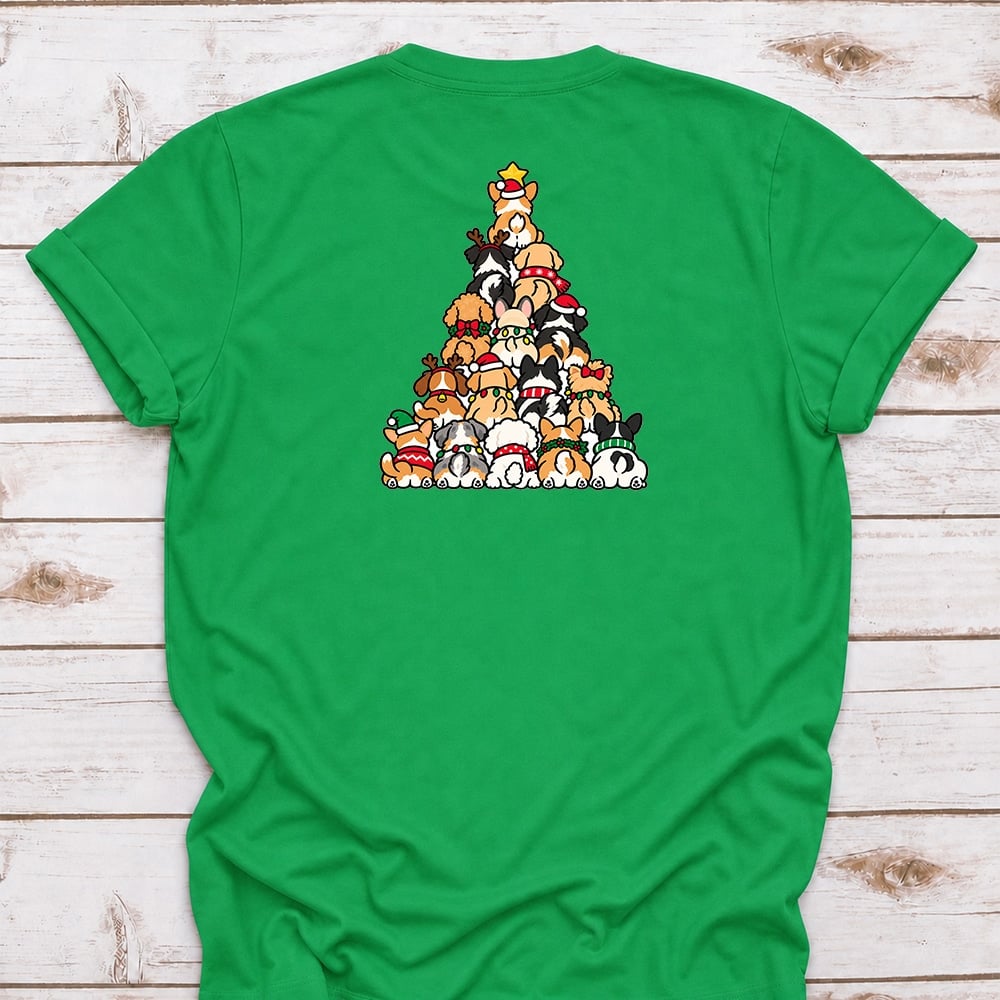 Puppy Pile Christmas Tree Standard Tee Green