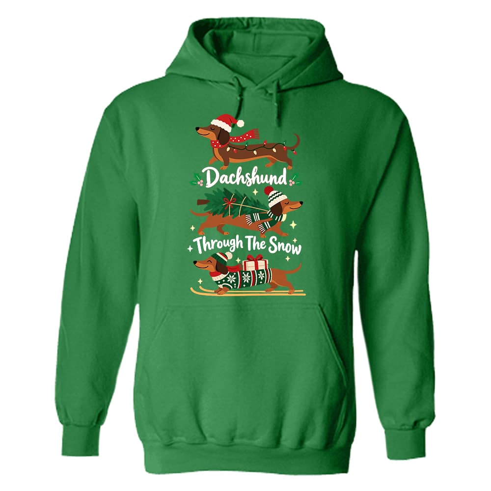 Dachshund Through The Snow II Hoodie Irish Green
