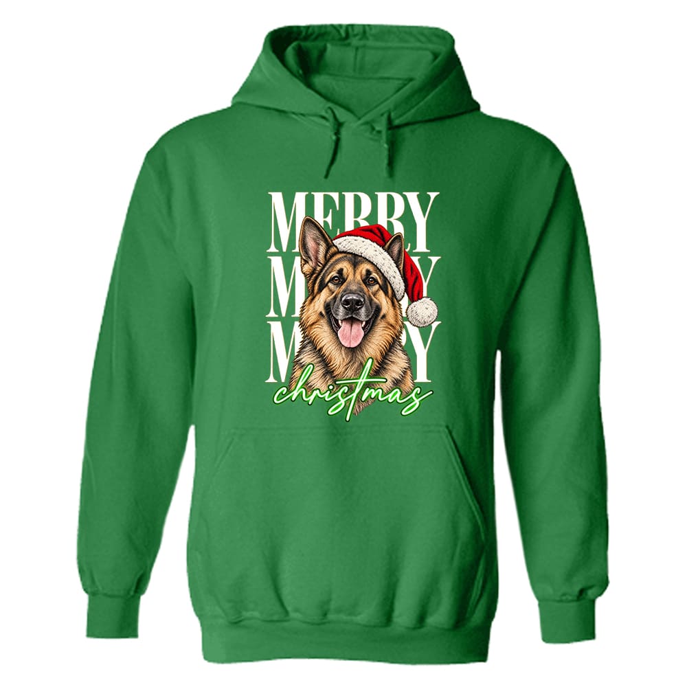 Merry Merry Merry Christmas Shepherd Hoodie Green