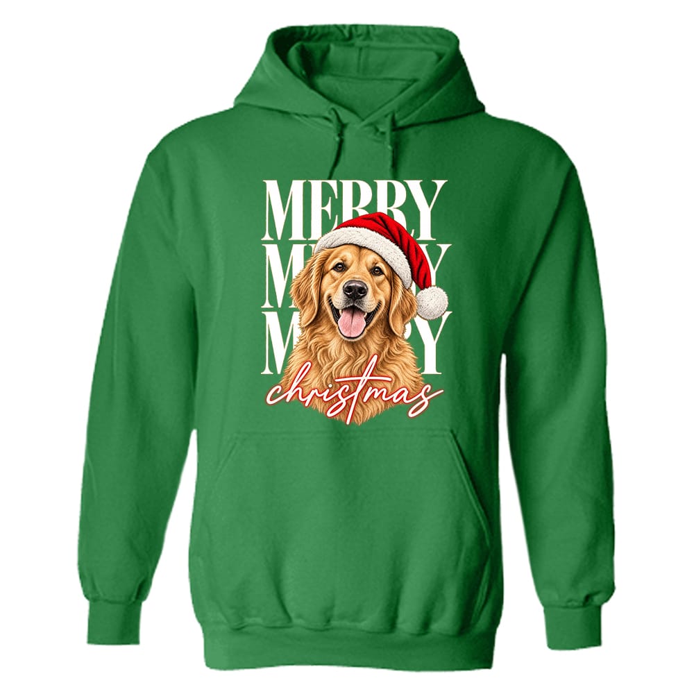 Merry Merry Merry Christmas Golden Hoodie Green