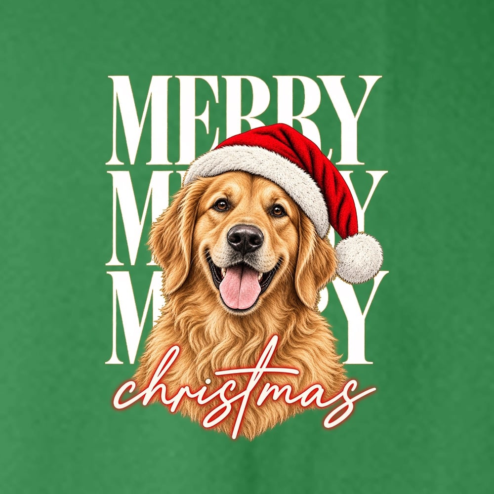 Merry Merry Merry Christmas Golden Hoodie Green - Image 2
