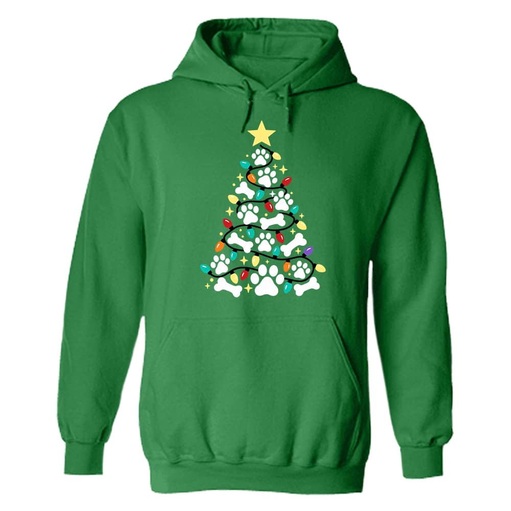 Christmas Tree Paw And Bones Hoodie Green