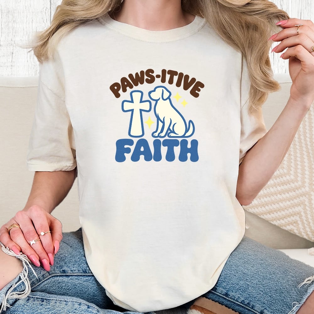 Comfort Colors Paws-itive Faith Dog Vintage Washed Tee - Ivory