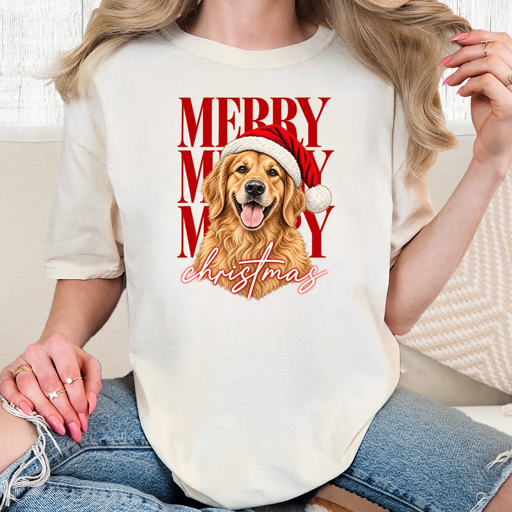 Comfort Colors Merry Merry Merry Christmas Golden Vintage Washed Tee - Ivory