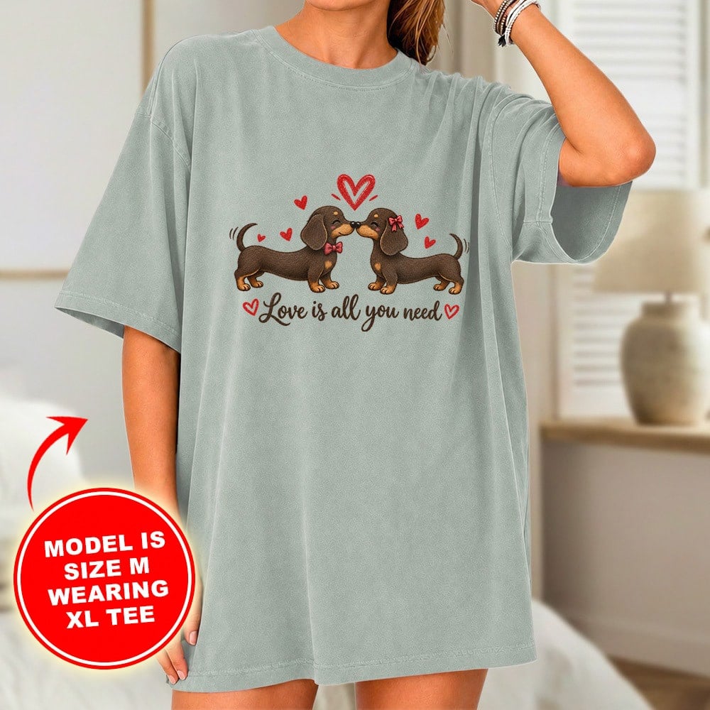 Love Is All You Need Dachshunds Vintage Washed Nightshirt Tee - Bay