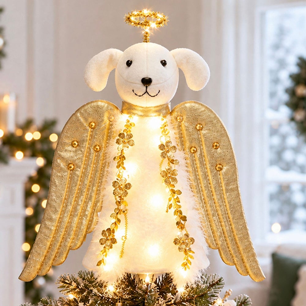 A ‘Christmas Miracle Angel’ Tree Topper, Holiday Decoration- Golden Wings with Lighted Garland & Halo ‘Christmas Miracle Angel’ - Image 6