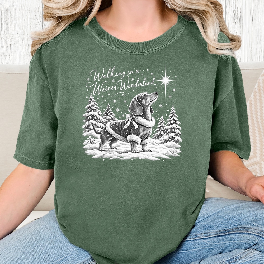 Comfort Colors Walking In A Weiner Wonderland Vintage Washed Tee - Moss