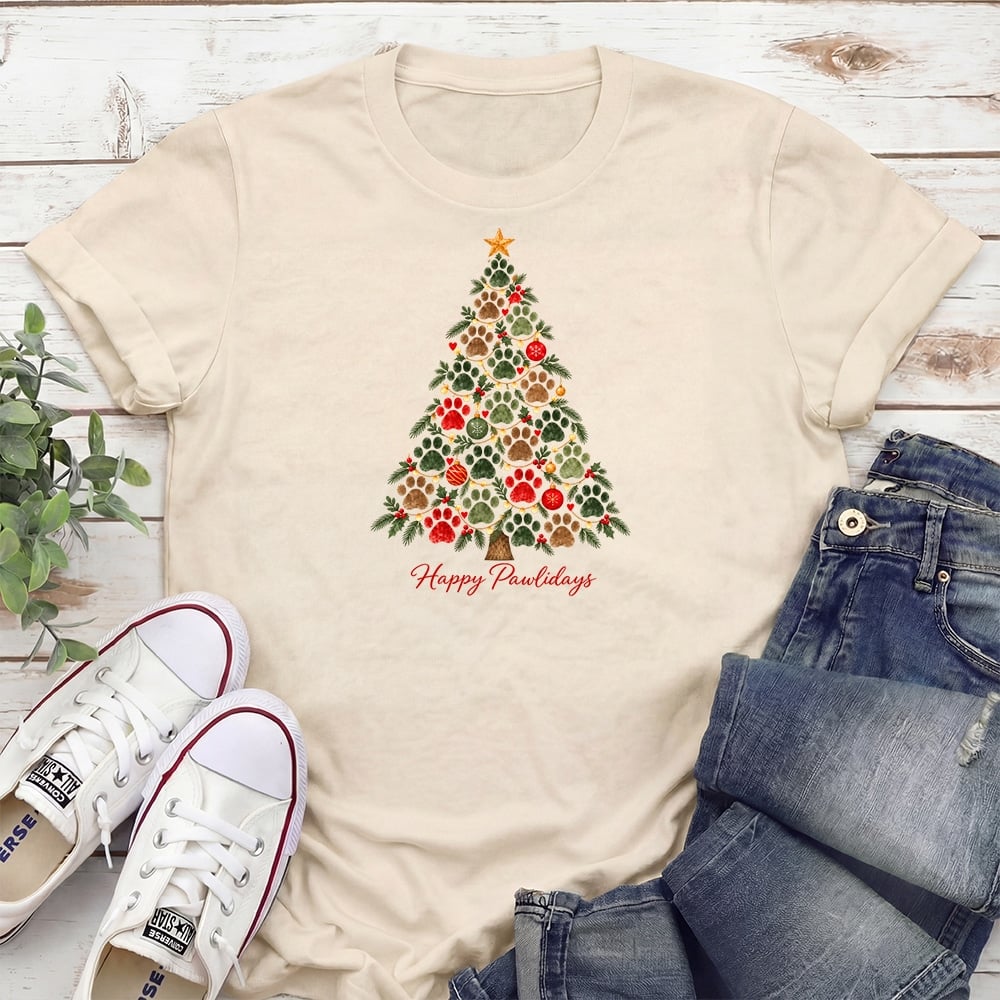 Happy Pawlidays Tree Standard Tee Tan