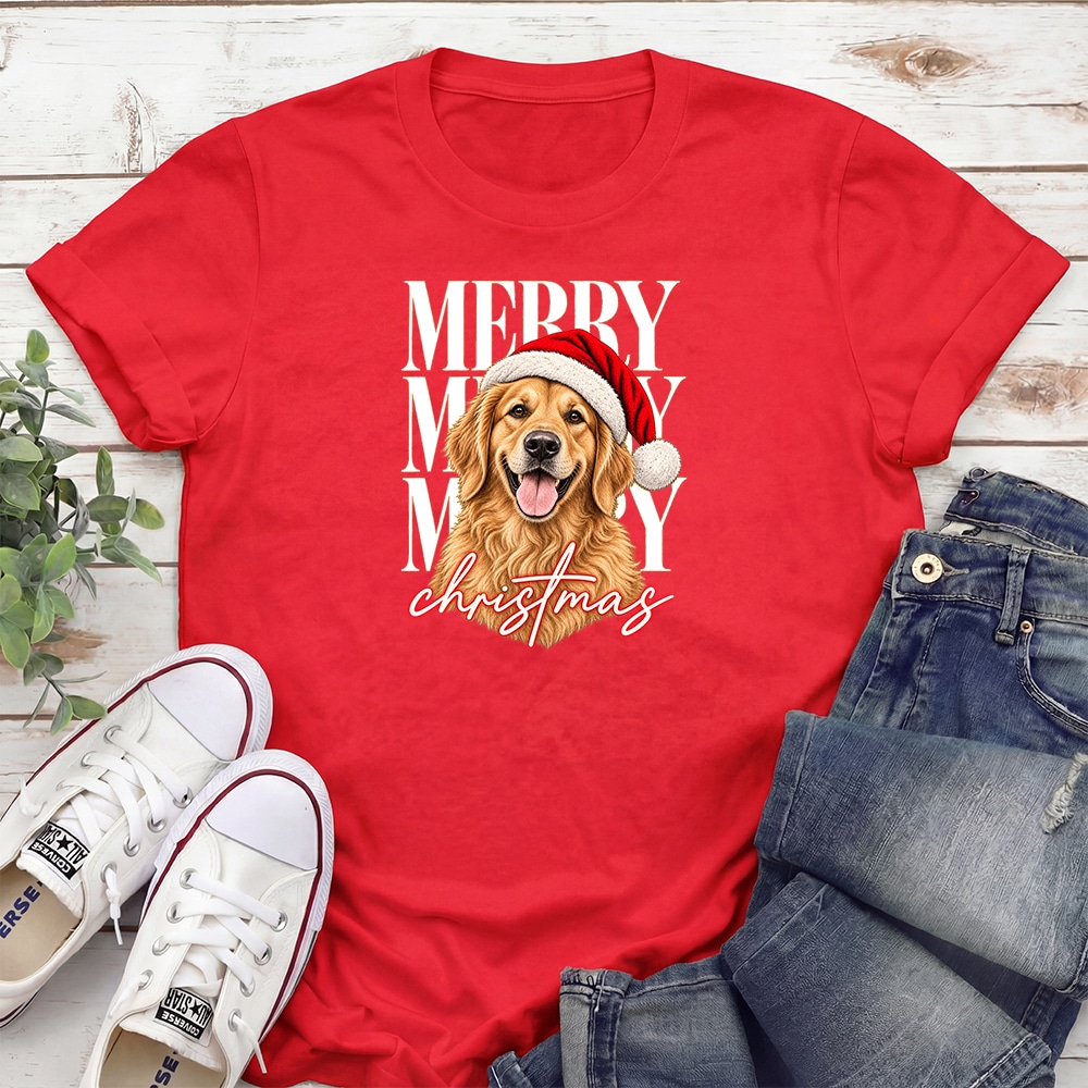 Merry Merry Merry Christmas Golden Standard Tee Red