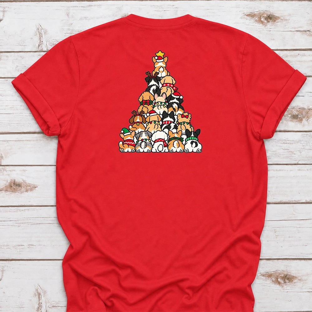 Puppy Pile Christmas Tree Standard Tee Red