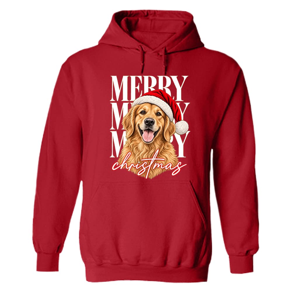 Merry Merry Merry Christmas Golden Hoodie Red