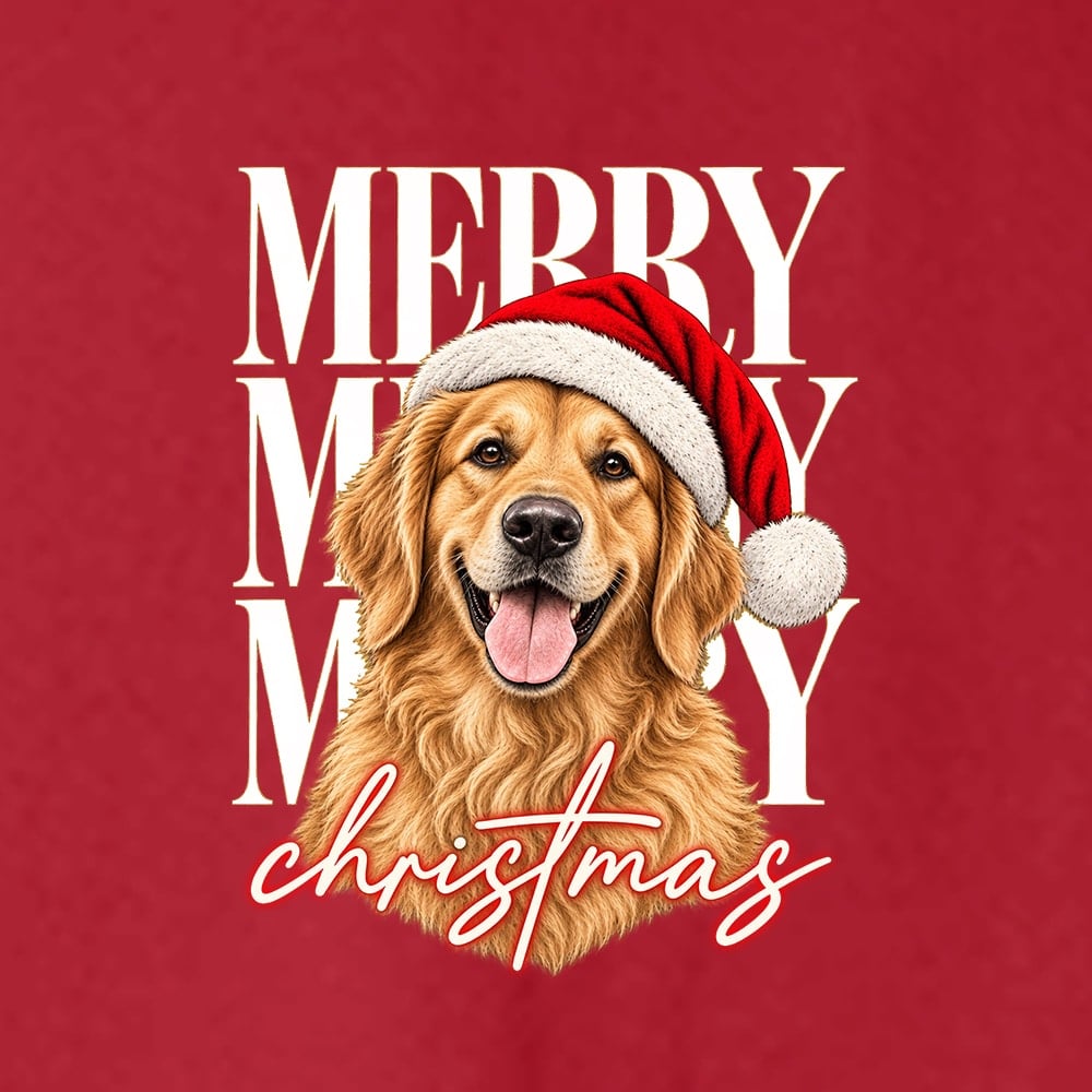 Merry Merry Merry Christmas Golden Hoodie Red - Image 2