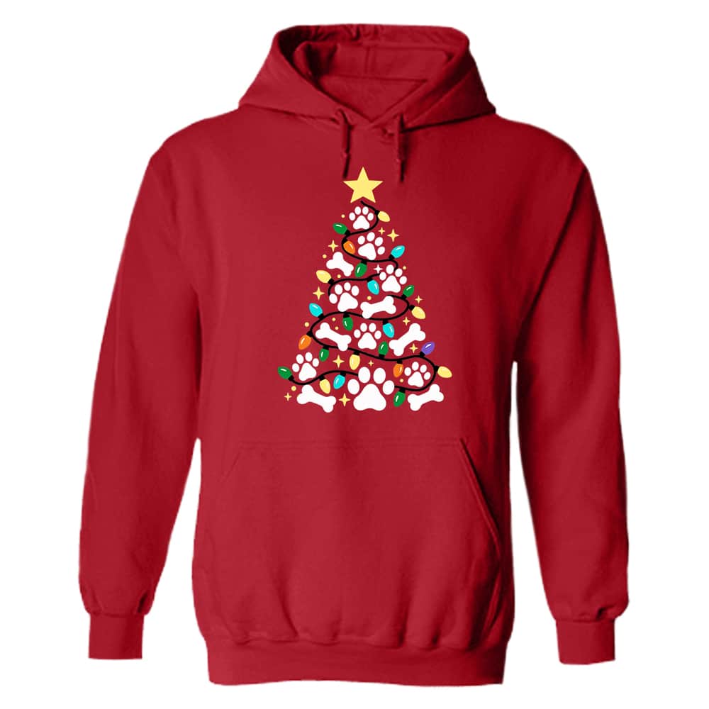 Christmas Tree Paw And Bones Hoodie Red