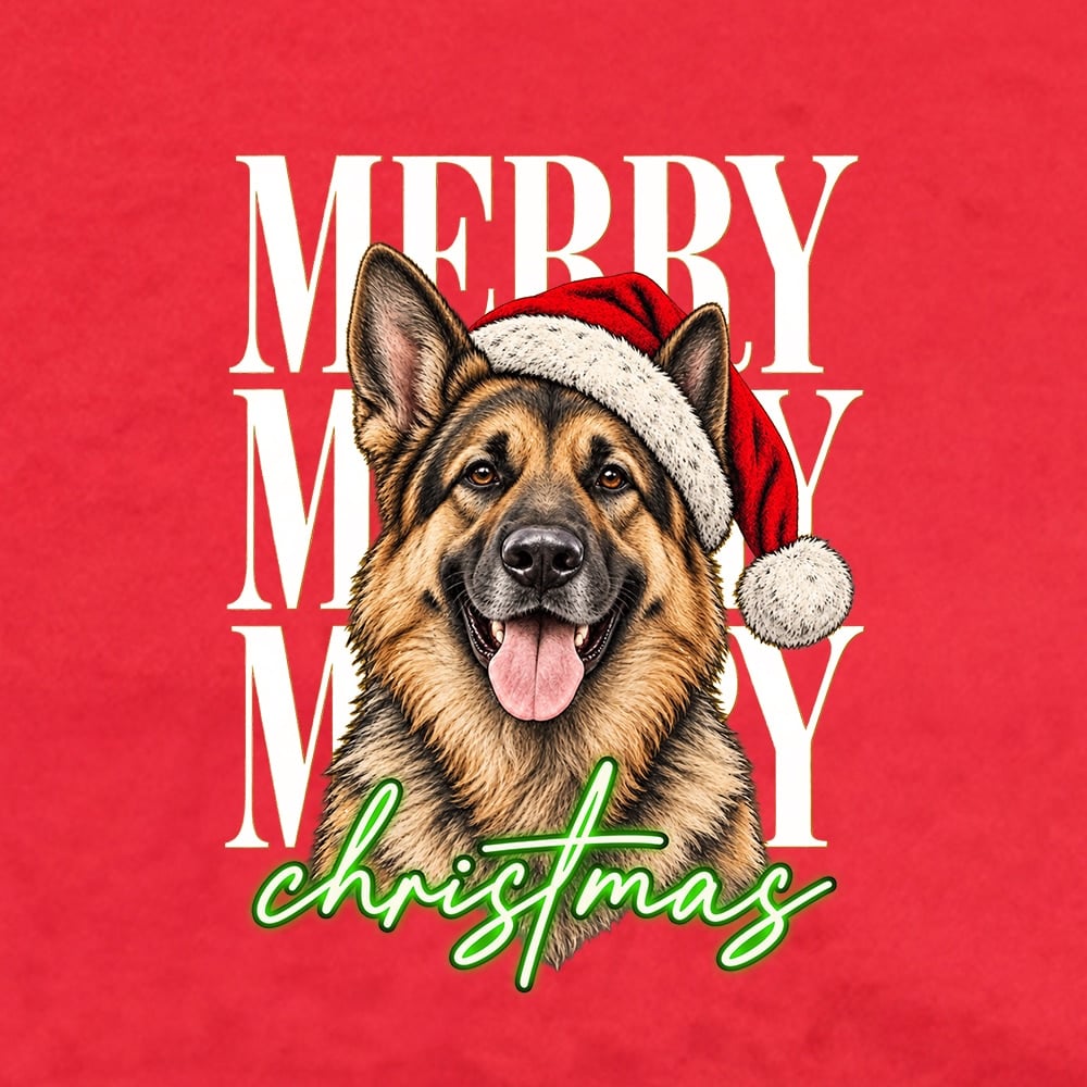 Merry Merry Merry Christmas Shepherd Standard Tee Red - Image 2