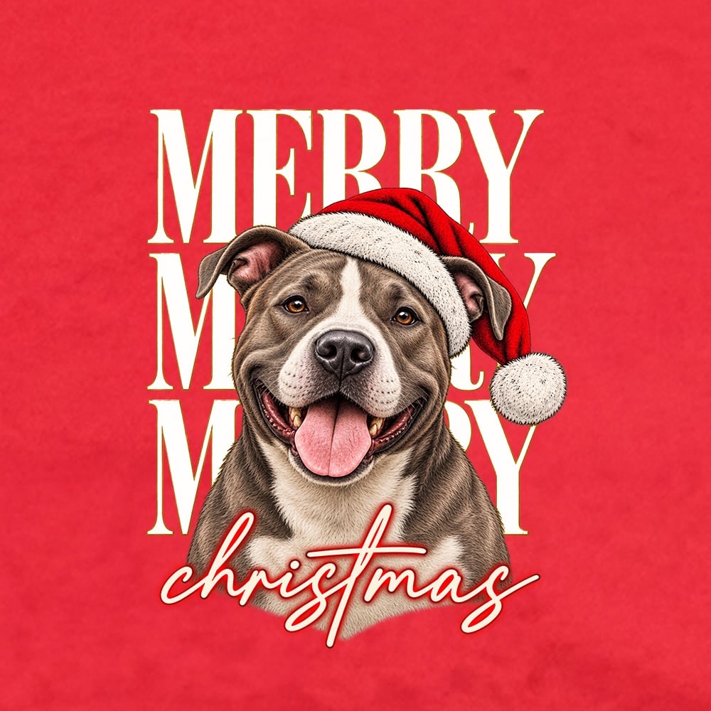 Merry Merry Merry Christmas Pit Bull Standard Tee Red - Image 2