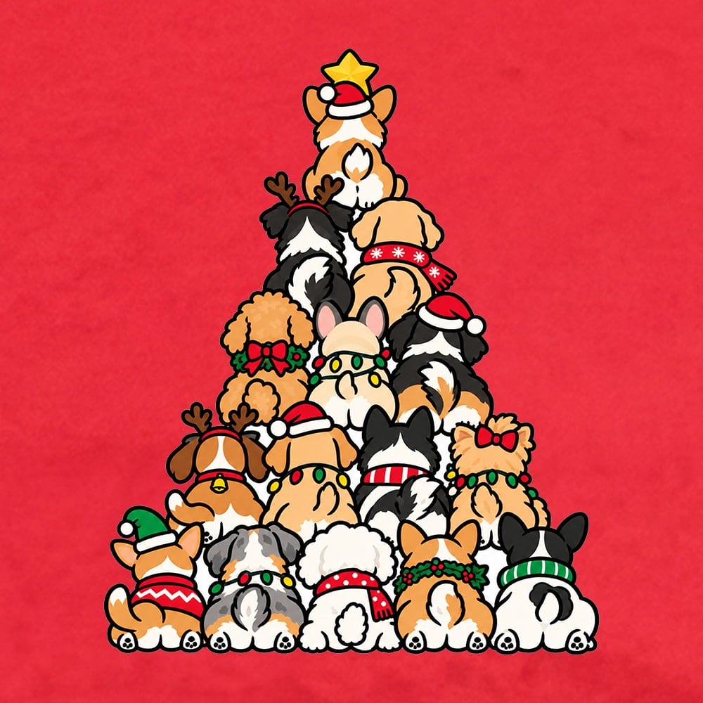 Puppy Pile Christmas Tree Standard Tee Red - Image 4