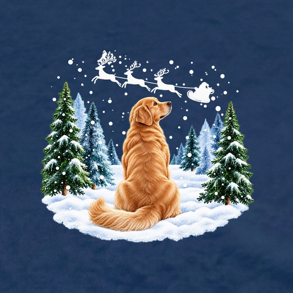 Waiting For Santa Golden Retriever Standard Tee Navy - Image 2